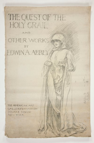 Studera för öppningsmeddelandet(?) av målningarna The Quest of the Holy Grail: The Quest of the Holy Grail och andra verk av Edwin A. Abbey. Ritning till det första omslaget till Abbey-katalogen. av Edwin Austin Abbey