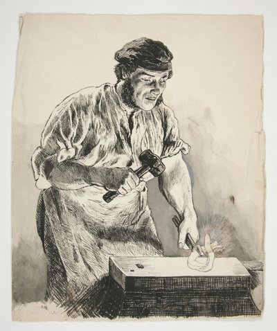 Studie av en smed som hamrar järn - oidentifierad illustration av Edwin Austin Abbey