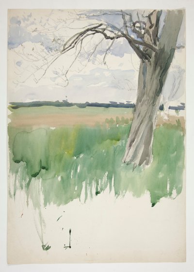Studie av ett fält och träd av Edwin Austin Abbey