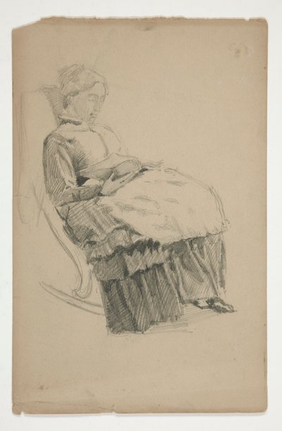 Studie av en äldre kvinna i gungstol, läsning av Edwin Austin Abbey