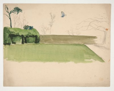 Studie av en inhägnad gräsmatta och trädgård av Edwin Austin Abbey
