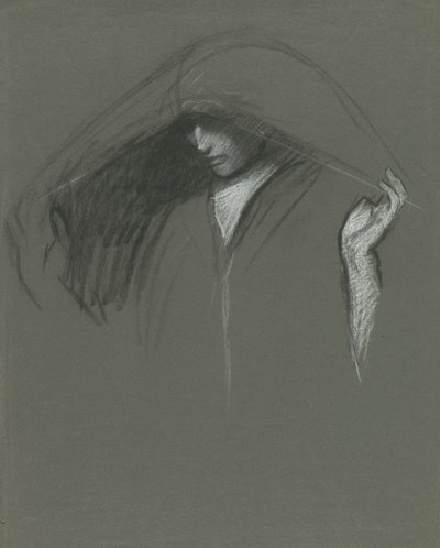Studie av draperat huvud av av Edwin Austin Abbey