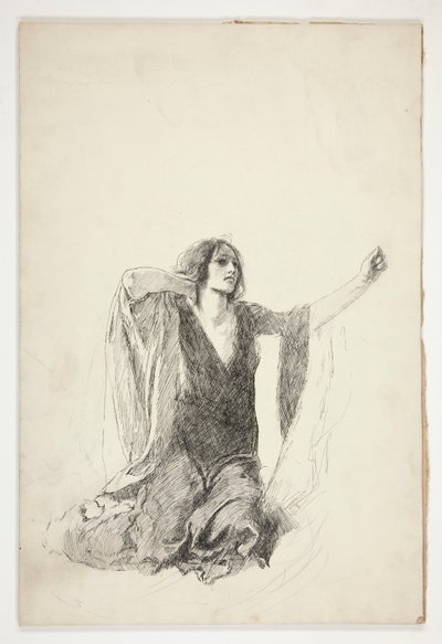 Studie av knästående kvinna, förmodligen en studie för Julia i gravscenen, av Edwin Austin Abbey