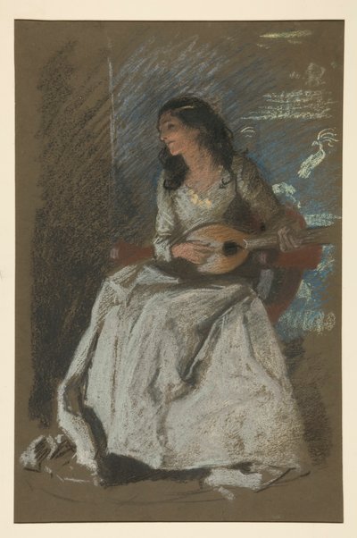 Studie av dam som spelar mandolin av Edwin Austin Abbey