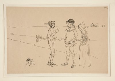 Studie av två män, kvinna och en hund, från Love av Edwin Austin Abbey