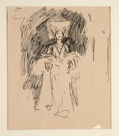 Studie av kvinna i medeltida kostym för av Edwin Austin Abbey
