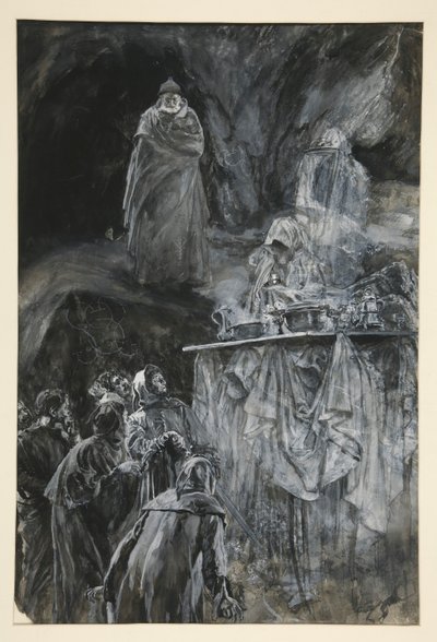 Banketten, illustration till akt III, scen iii, Stormen av Edwin Austin Abbey