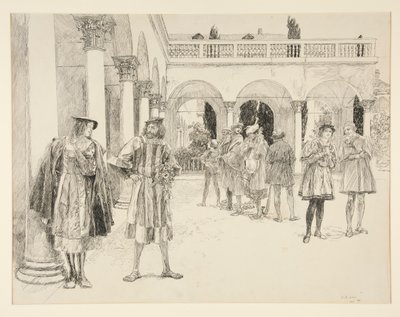 Palace Court, från akt IV, scen II, Two Gentlemen of Verona av Edwin Austin Abbey
