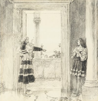 The Duke Expels Valentine, från akt III, Scene i, Two Gentlemen of Verona av Edwin Austin Abbey
