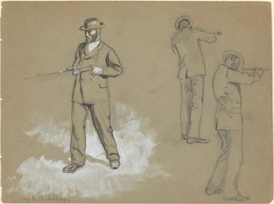 Tre skisser av en man med en pistol (recto); Figurstudier och porträtt av A. S. Wina (?) (verso) av Edwin Austin Abbey