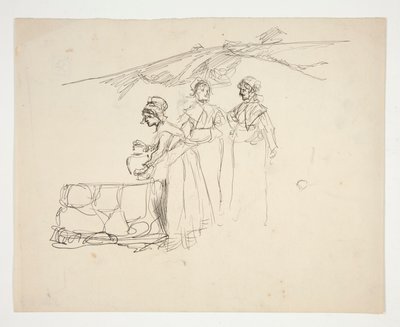 Tre kvinnor vid en brunn - oidentifierad illustration av Edwin Austin Abbey