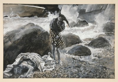 Trinculo och Caliban, illustration för akt II, Scene II, Stormen av Edwin Austin Abbey