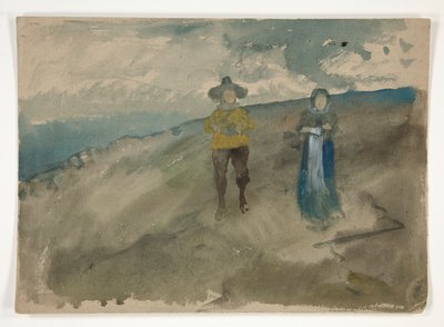 Två figurer i ett landskap (recto); Studie av människan av Edwin Austin Abbey