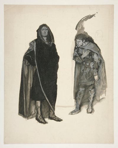 Två mantelklädda män, skiss till en oidentifierad Shakespeare-pjäs av Edwin Austin Abbey