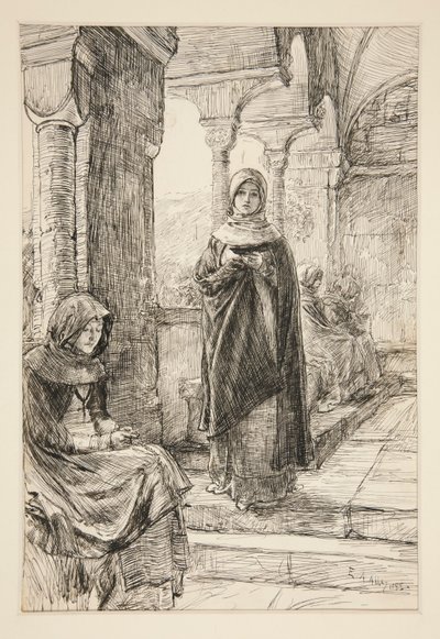 Två kvinnliga figurer i klostret, från klostret av Edwin Austin Abbey