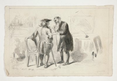 Två män som samtalar i en interiör - oidentifierad illustration av Edwin Austin Abbey