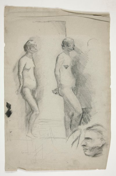Två skisser av en nakenmodell och en man av Edwin Austin Abbey