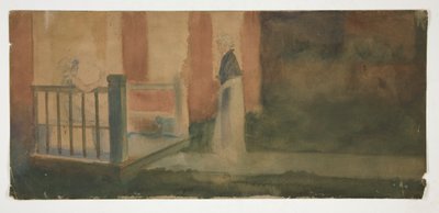 Två kvinnor samtalar på en veranda av Edwin Austin Abbey