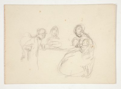 Oidentifierad illustration - Studie av figurer vid ett bord. Sittande man på baksidan. av Edwin Austin Abbey