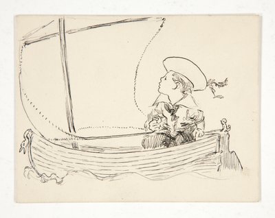 Oidentifierad illustration [Pojke i en liten båt] av Edwin Austin Abbey