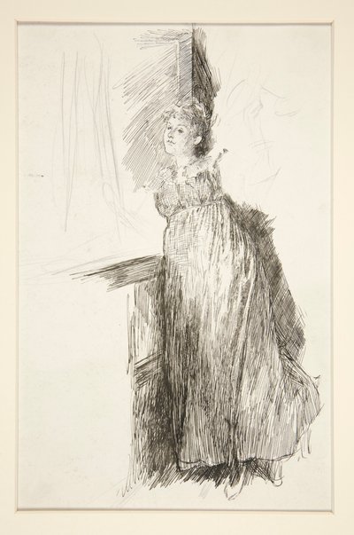 Kvinna vid fönstret - oidentifierad illustration av Edwin Austin Abbey