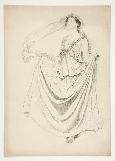 Kvinna i toga med girlanger, skiss till en oidentifierad Shakespeare-pjäs av Edwin Austin Abbey