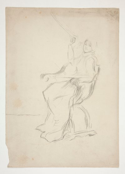 Kvinna som sitter i stol (recto); Två oidentifierade arkitektoniska skisser (verso) av Edwin Austin Abbey