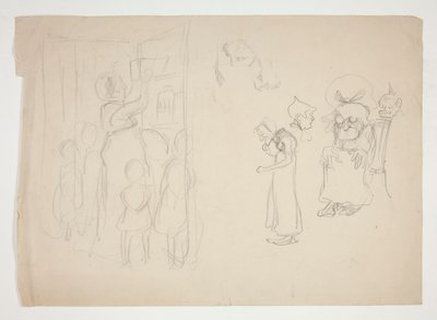 Kvinna med barn och tecknad film - oidentifierad illustration av Edwin Austin Abbey