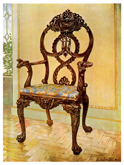 Ristade tidig Chippendale ordförandestol, 1911-1912. av Edwin Foley