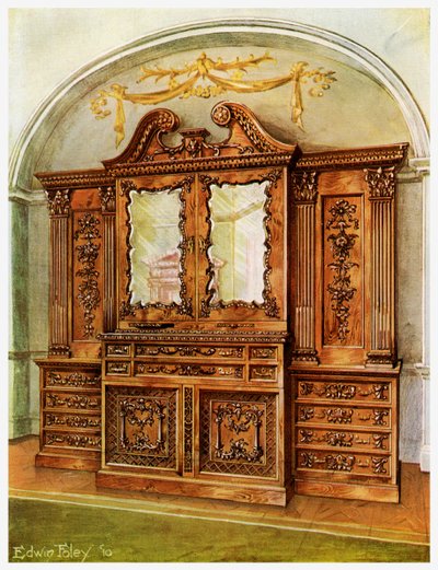 Sniden innesluten bokhylla i mahogny, stil av Chippendale, franskt inflytande, 1911-1912. av Edwin Foley