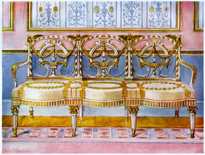 Vit förgylld och målad soffa, Pergolesi-influens 1911-1912. av Edwin Foley