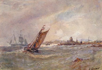 St Peter Port, Guernsey (färglitografi) av Edwin Hayes