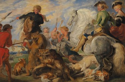 Kopia efter Rubenss Wolf and Fox Hunt, ca. 1824-26. av Edwin Landseer