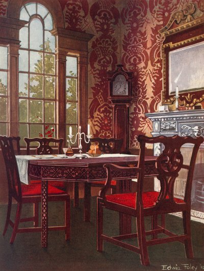 Mahogny delbara matbord--matsal-rumsplattor-ryggstolar av Edwin John Foley