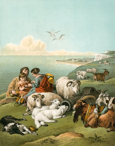 Barn som leker med får och getter på vita klippor av Edwin Landseer