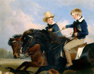 Hon E. S. Russell och hans bror (detalj av 369434) (olja på panel) av Edwin Landseer