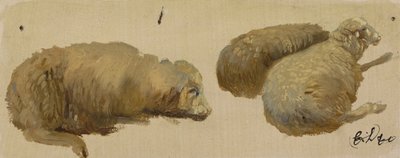 Tre får i vila (olja på papper) av Edwin Landseer