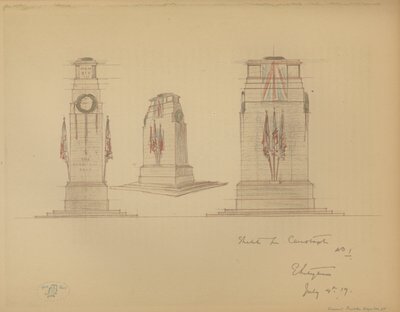 Sketch nr 1 för Cenotaph, Whitehall, Westminster, London (färg litho) av Edwin Landseer Lutyens