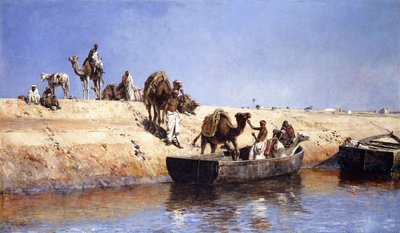En embarking av kameler på stranden vid Sale, Maroc, 1880 av Edwin Lord Weeks