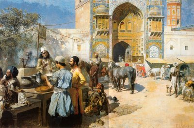En utomhusrestaurang, Lahore, c1889. av Edwin Lord Weeks