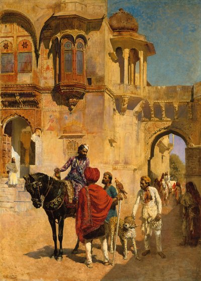 Avresa för jakten på förgården till ett palats i Jodhpore, ca 1898-1900 av Edwin Lord Weeks