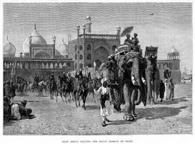 Shah Jehan lämnar den stora moskén i Delhi, c1800-talet. av Edwin Lord Weeks