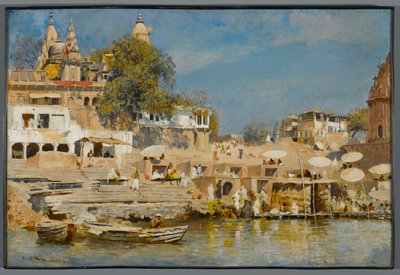 Tempel och badghat i Benares, 1883-85 av Edwin Lord Weeks