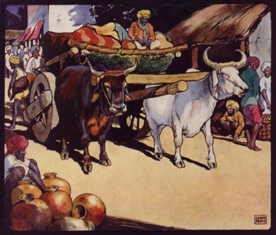 Indian Bullock-Waggon (färg litho) av Edwin Noble