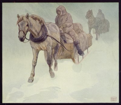 Sibiriska ponnyer i Antarktis (färg litho) av Edwin Noble