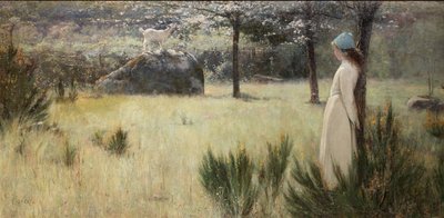 Den unga herdinnan och hennes get i en vårbete av Edwin Sherwood Calvert