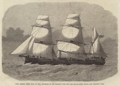 HMS Amazon, skruvkrigsslup, förstörd vid kollisionen med korkdampångaren Osprey av Edwin Weedon