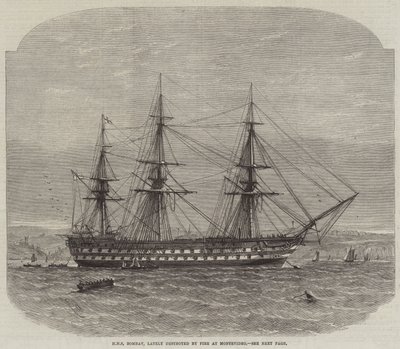 HMS Bombay, förstördes nyligen av branden i Montevideo av Edwin Weedon