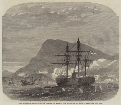 HMS Bulldog i konflikt med flottiljen och forten vid Cape Haytien, på Haytis kust av Edwin Weedon