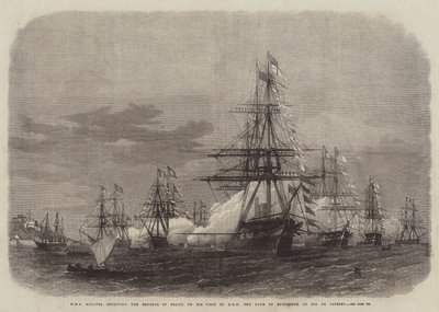 HMS Galatea tar emot Brasiliens kejsare vid hans besök hos HKH Hertigen av Edinburgh i Rio de Janeiro. av Edwin Weedon